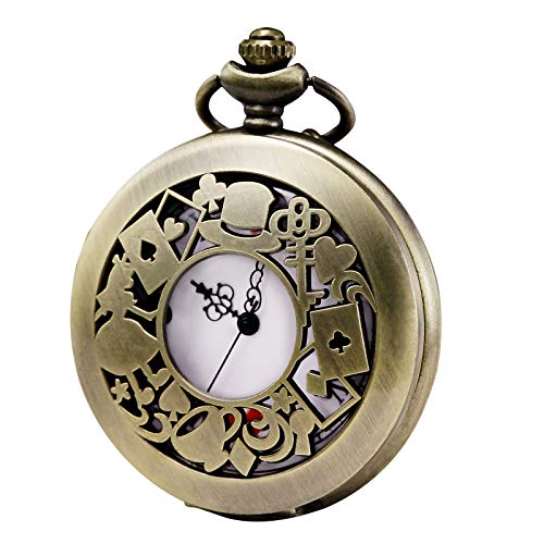 Morfong - Reloj de bolsillo de cuarzo para hombre y mujer, serie Alicia en el país de las maravillas, caja hueca, reloj vintage