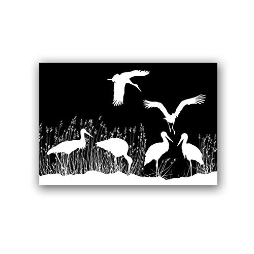 MXK Póster de Animales con impresión en Blanco y Negro, Silueta de pájaro de cigüeña Blanca, Arte de Pared, Pintura en Lienzo, Imagen para decoración de Sala de Estar, 40x60 cm, sin Marco