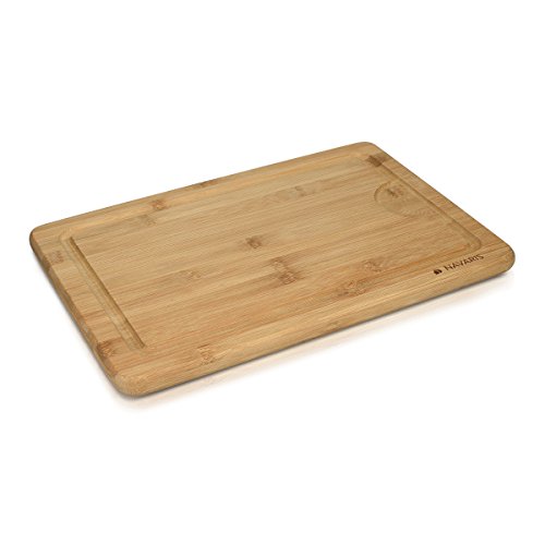 Navaris Tabla para cortar de bambú XL - tabla de cocina 35x23,5x1,8 cm - con ranura para líquidos y protector de cuchillas