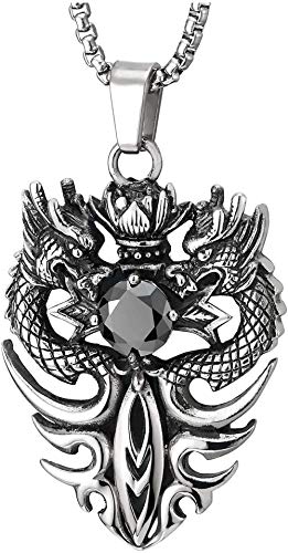 NC520 Colgante de Medalla de Loto de dragón Vintage con circonita Negra Collar de Acero Inoxidable para Hombre Collar de Fiesta Salvaje clásico único