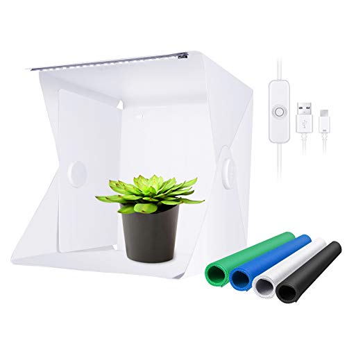 Neewer Mini Foto Etudio Caja 22cm Tienda de Luz Portátil para Fotografía Softbox de Iluminación Plegable con 1 Tira de LED 20 Cuentas de LED SMD y 4 Fondos para Exhibición de Productos No Regulable