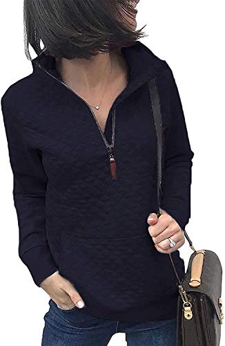 Nekosi - Sudadera para mujer, estilo informal, con cuello alto, cremallera 1/4, con bolsillos azul XL