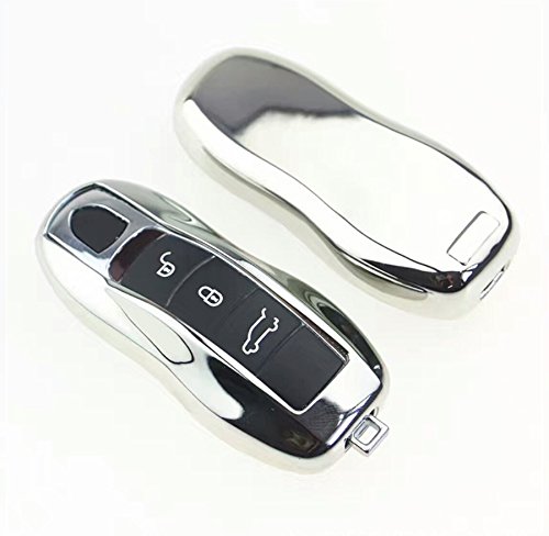 ontto - Carcasa para llave de coche con llavero para Porsche Macan Cayenne Panamera (3 botones), color plateado