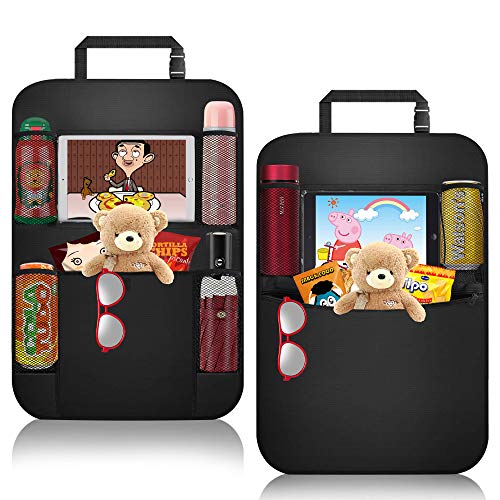 Organizadores Asientos Coche, ASANMU 2 Pack Organizadores para Coche Kick Mats de Coche Universal Protector Trasero del Asiento de Coche para Niños Infantil con Soporte de iPad Botella Bebida Juguetes