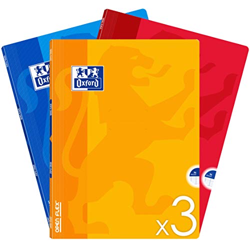 Oxford Juego de 3 cuadernos OpenFlex de 24 x 32 cm, grandes, 96 hojas cuadriculadas, tapa de polipropileno, 90 g, colores surtidos