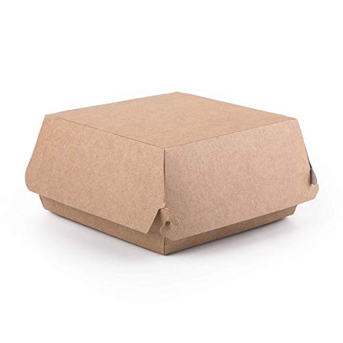 Paquete de 100 cajas para hamburguesas de papel kraft tamaño M, contenedor de comida rápida para llevar, caja desechable para hamburguesas a prueba de fugas, ecológicas y reciclables (100 m)