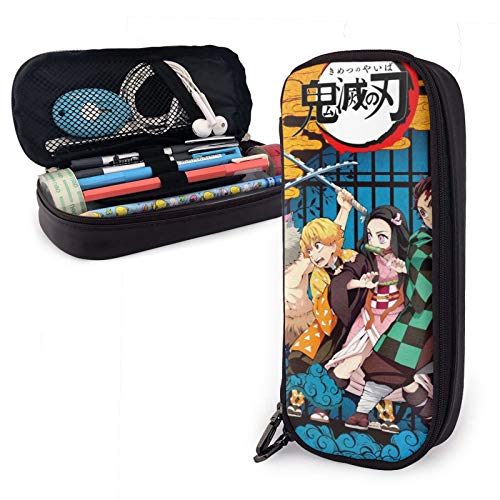 Pencil Case Multifunction Pen Bag Leather Pencil Case Anime-Demon-Slayer-Poster Pen Pouch Stationery Bag Office Portable Storage Kit Cosmetic Box Holder