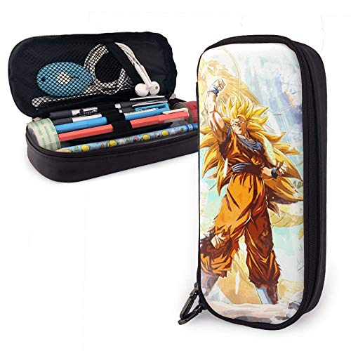 Pencil Case Multifunction Pen Bag Leather Pencil Case Dragon-Ball-Z-Poster- Pen Pouch Stationery Bag Office Portable Storage Kit Cosmetic Box Holder