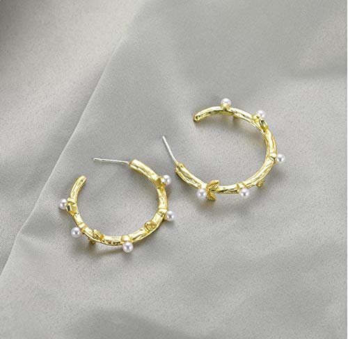 Pendiente Dongdaemun Fashion Earrings Korea Winding Pearl Semi-curved Geometric Metal Leaf Earrings S925 Silver Needle