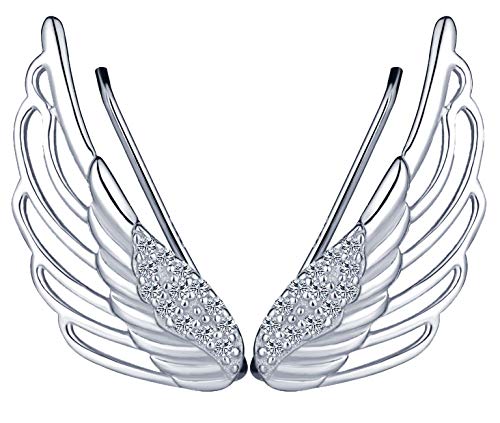 Pendientes de plata de ley 925 para mujer, clip de oreja de ala de ángel, decorado con circonita cúbica, pendientes de escalada, regalo para aniversario