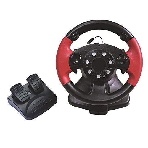 Prettyia Driving Racing Wheel and Floor Pedales, Real Force Feedback, para PS3, PS2, PC - Negro