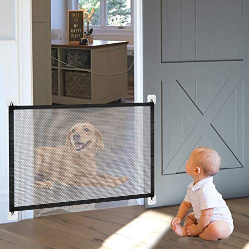 Puerta mágica para perros, 110 x 72 cm, plegable para mascotas, puerta de seguridad para mascotas de interior y exterior, fácil de instalar para perros, gatos y bebés