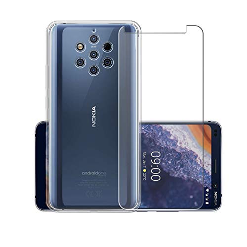 PZEMIN Funda para Nokia 9 PureView Silicona Transparente Suave TPU Anti-Daños Carcasa Case Estuche Caso + Película Protectora para Nokia 9 PureView Cristal Templado Membrana (5.99")