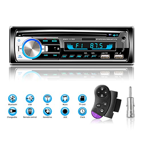 Radios de Coche Autoradio Bluetooth Manos Libres, Lifelf Radio Estéreo 4 x 65 W 1 Receptor de Radio para Coche DIN con Reproductor de MP3, Control Remoto WMA FM, Dos Puertos USB (No RDS/CD/DVD)