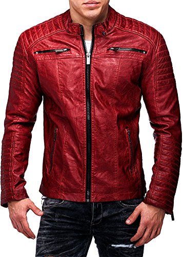 Red Bridge Hombres chaqueta de imitación de cuero de la chaqueta de cuero rojo tamaño L