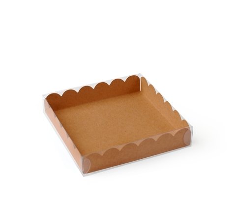 Selfpackaging Caja para Galletas o Macarons con Tapa Transparente y Base en Color Kraft. Pack de 50 Unidades - XS