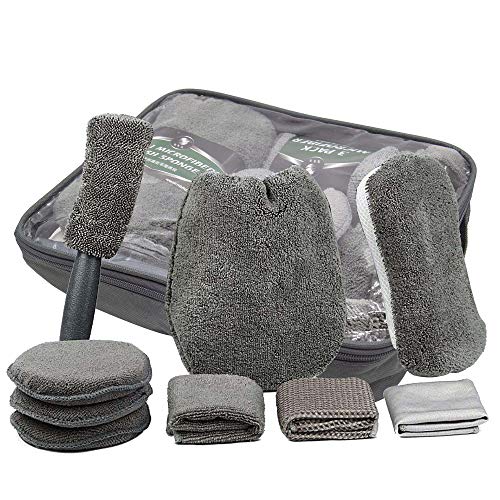 Set Limpieza Coche，9 Piezas Microfibra absorbente ultra suave lavado herramientas，Con toalla guante de lavado y esponja de limpieza de coches