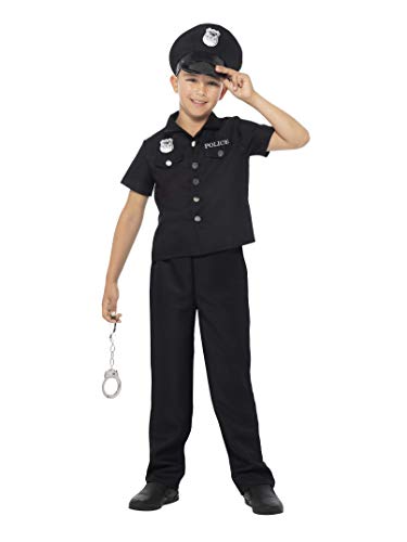 Smiffys-49650S Disfraz de polic¡a de Nueva York, con Camiseta, Pantalones y Sombrero, Color Negro, S-Edad 4-6 años (Smiffy'S 49650S)