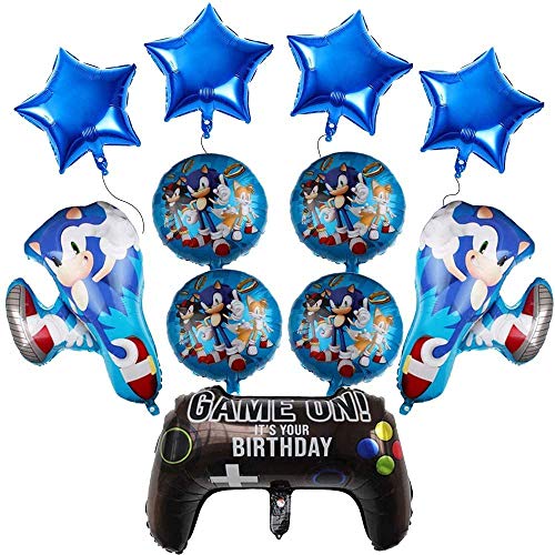 Sonic Foil Balloons, Sonic the Hedgehog Balloons Suministros para fiestas de cumpleaños para decoraciones infantiles, incluido el controlador de juego Globo de aluminio de 27 pulgadas ( 11 piezas)