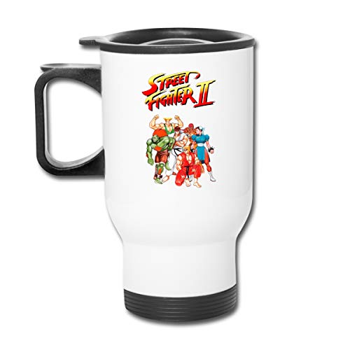 Street Fighter II Video Game Inspired 16 oz Vaso de acero inoxidable doble pared taza de café al vacío con tapa a prueba de salpicaduras para bebidas calientes y frías