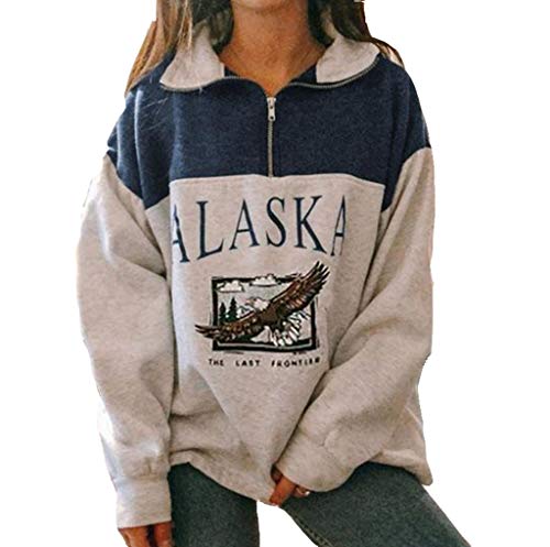 Sudadera para mujer con estampado de Alaska - Sudadera de estilo hiphop con manga larga y cremallera en la parte superior