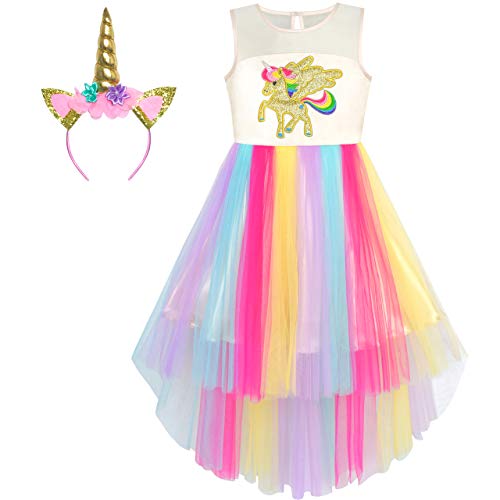 Sunny Fashion Vestido para niña Unicornio Arco Iris Tul Disfraz Venda Fiesta 10 años