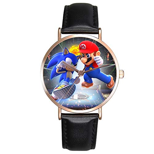 Super Mario Clock Mario Super Sonic relojes infantiles premium correa cuero reloj pulsera reloj para niños dibujos animados sónicos el erizo