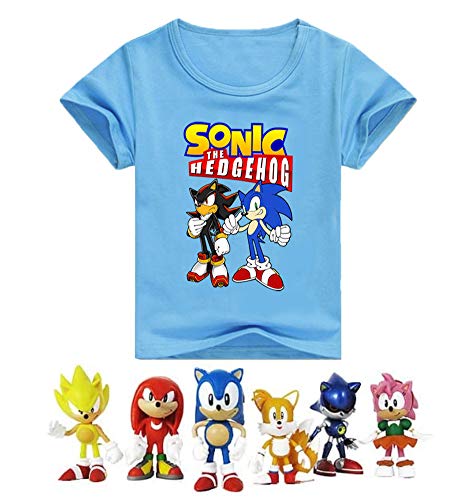 SUPFANS Camiseta de manga corta de algodón con figuras de Sonic The Hedgehog para niños