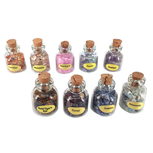 SUPVOX - Juego de 9 botellas de piedras preciosas para curación de cristales con gemas de reiki Wicca