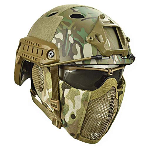 Sxfcool Airsoft Paintball Casco Protector ABS Casco Caza Casco Militar táctico Casual y Malla de Acero Máscara Juego CS Unisex