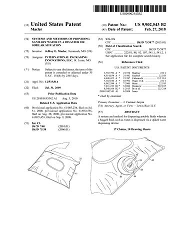 Systems and methods of providing sanitary water in a disaster or similar situation: United States Patent 9902543 (English Edition)