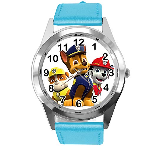 TAPORT® Reloj de cuarzo azul correa de cuero redondo para los fans de la Patrulla Canina
