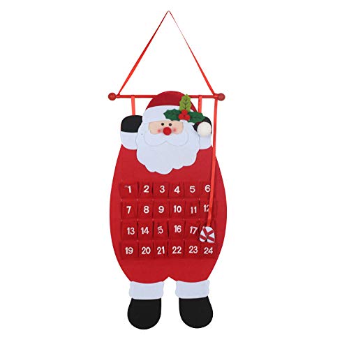 TAZEMAT Calendario de Adviento Colgante Diseño de Papá Noel Navideño Calendario Cuenta Atrás 24 Días con Bolsillos Rellenable Regalitos para Niños Decoración para Navidad Hecho de Fieltro