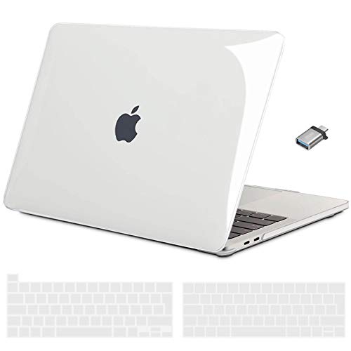 TECOOL Funda para 2016-2020 MacBook Pro 13 (Modelo: A2338 M1/A2289/A2251/A2159/A1706/A1989), Plástico Dura Case Carcasa con Protector Teclado y Adaptador USB C para MacBook Pro 13 - Transparente