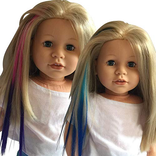 The New York Doll Collection Pinzas Cabello Extensiones para 18 pulgadas / 46 cm Muñecas - Muñeca Peluca Pieza - Azul Claro / Azul y Rosa / Morado - para Niña Muñeca Accesorios