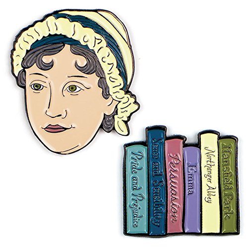 The Unemployed Philosophers Guild Jane Austen and Books Enamel Pin Set - 2 Unique Colored Metal Lapel Pins
