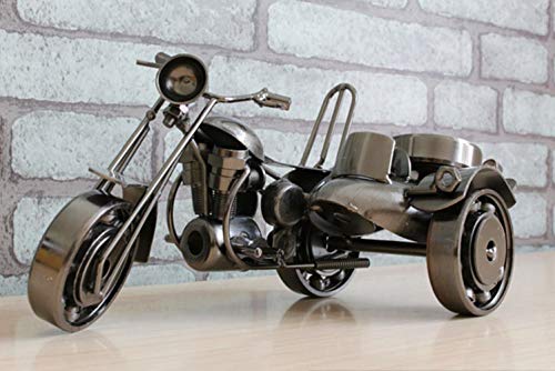 THREE Herrajes Antiguos Triciclo Lateral Modelo de Motocicleta Personalidad nostálgica Escritorio en casa Sala de Estar Decoración Fiesta Regalos empresariales, Negro
