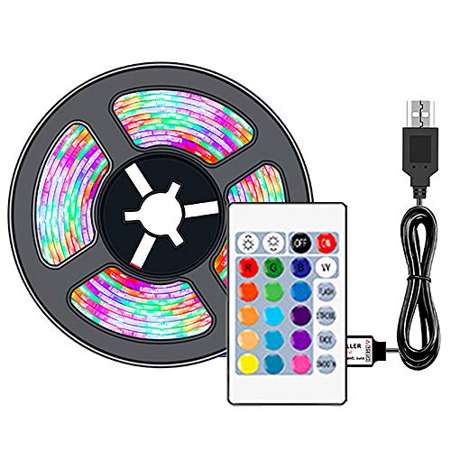 Tira de luces LED de 5 m (16,4 pies) impermeable NIAGUOJI con USB alimentado por USB, tira de LED RGB con mando a distancia de 24 teclas, 16 colores para iluminación de fondo de TV, cinta de luz