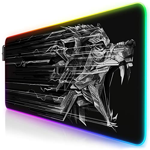 TITANWOLF LED Alfombrilla para ratón XXL Gaming Mouse Pad 800x300 mm RGB Multicolor 7 Colores - 4 Modos de Efectos - Mejora la precisión y la Velocidad - Superficie Inferior de Goma