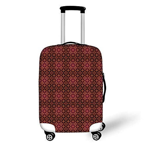 Travel Luggage Cover Suitcase Protector,Damask,Abstract Floral Pattern with Medieval Design Ornamental Victorian Image,Orange Magenta Black，for Travel,M