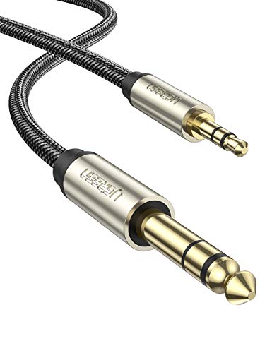 UGREEN Cable Jack 3.5mm a 6.35mm Macho a Macho, Cable Nylon Trenzado Audio Estéreo HiFi, Cable de Instrumento para Guitarra, Mezclador, Amplificador, Altavoces, Dispositivos de Cine en Casa (1Metros)