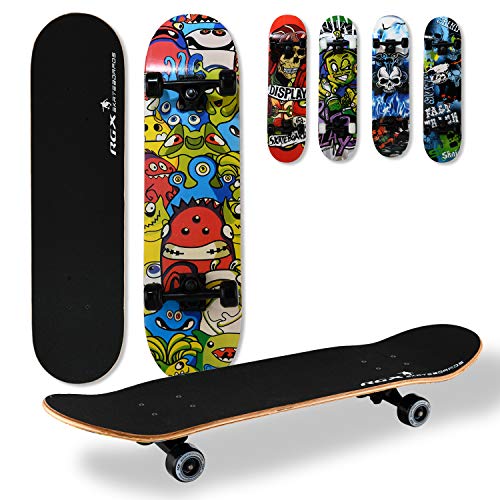 WeLLIFE - Skateboard RGX Tabla Skate (79 x 20 cm en 9 capas de acero diseño cóncavo rueda PU 54 x 36 mm Super Smooth para niños jóvenes adultos Rodamiento ABEC-7RS (413)