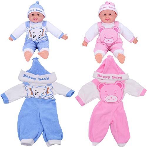 WENTS Ropa de Muñecas 2PCS Ropa de Muñecas para New Born Baby Doll Mono, Ropa de Muñeca Ropa de Bebe para Muñecas de Bebé en Tamaño18 Pulgadas(Rosado/Azul)