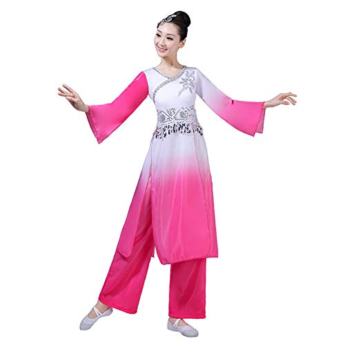Xingsiyue Chino Tradicional Traje de Baile - Yangko Tambor de Cintura Danza Ropa Clásico Nacional Conjunto de Vestido (Rosa,50)
