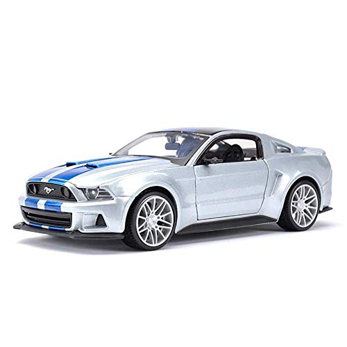 YaPin Model Car Uno y veinticuatro 2014 Ford Mustang GT modelo de velocidad estática del coche Simulación aleación coche regalo regalo de cumpleaños 2014 Mustang GT de plata raya azul