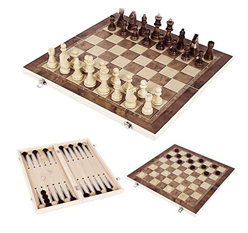 YBBGHH Juego de ajedrez de Madera Plegable clásico 3 en 1, Juego de Damas, Juego de Damas de Backgammon (44 * 44 cm)