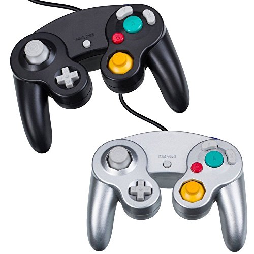YFish - Mando clásico con cable Joypad Gamepad – Controlador de juego compatible con GC Gamecube Nintendo Wii Consola, color negro y plateado