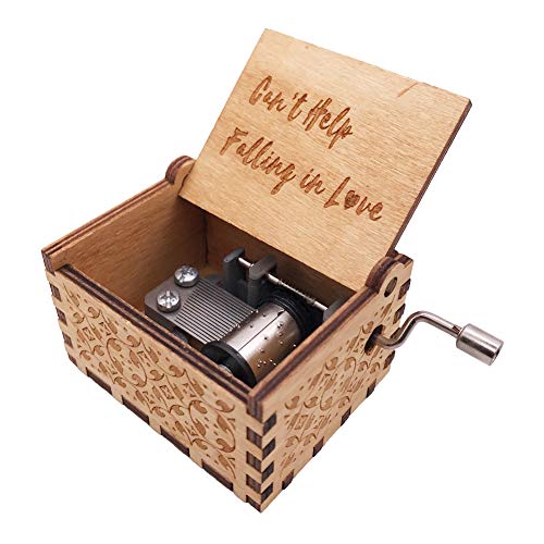 Youtang Caja de música de madera grabada con manivela de 18 notas, caja de música de madera para jugar no ayudar a caer en el amor, marrón