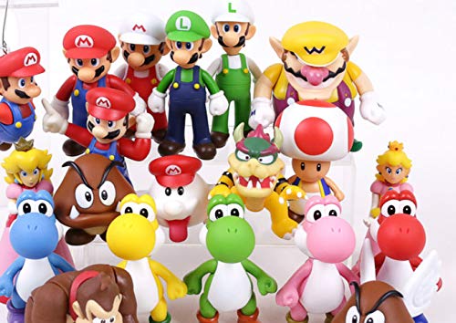 YUNMEI Mario Juguetes Super Mario Bros PVC Figura Juguete Mario Luigi Wario Yoshi Sapo Melocotón Donkey Kong Bowser Boo Goomba 20 Tipos 7 ~ 14cm