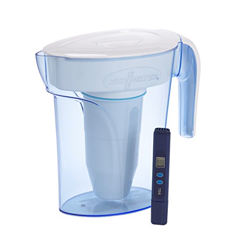 ZeroWater Jarra de agua con filtro de 1,4 litros, Incluye filtro de 5 etapas y Medidor de Calidad de Agua Gratis, Libre de BPA y NSF certificada para Reducir el Plomo y Otros Metales Pesados